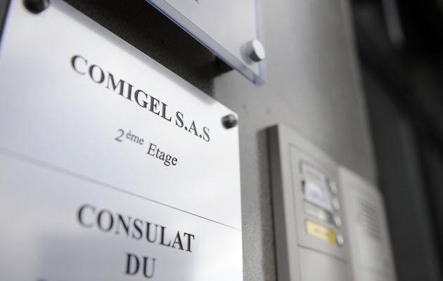 Gros plan sur la plaque de Comigel au siège de la société le 8 février 2013 à Metz [Jean-Christophe Verhaegen / AFP]