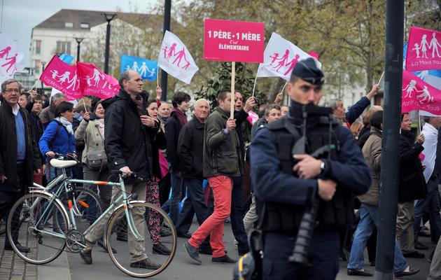 Des opposants au mariage homosexuel manifestent à Nantes le 22 avril 2013 [Frank Perry / AFP]