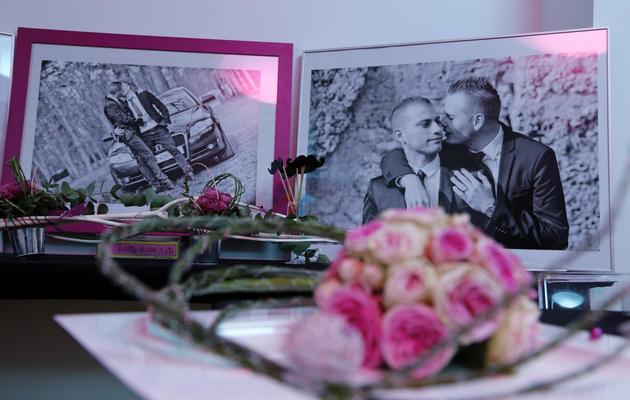 Un stand consacré aux photos de mariage, au 1er salon du mariage gay à Paris, le 27 avril 2013 [Francois Guillot / AFP]