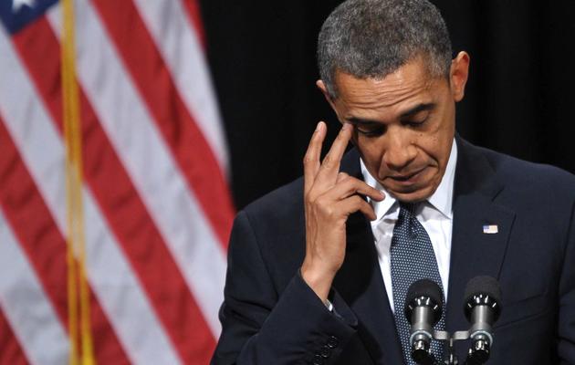 Barack Obama s'exprime lors d'une commémoration des victimes de la fusillade de l'école primaire Sandy Hook, le 16 décembre 2012 à Newtown, dans le Connecticut [Mandel Ngan / AFP]