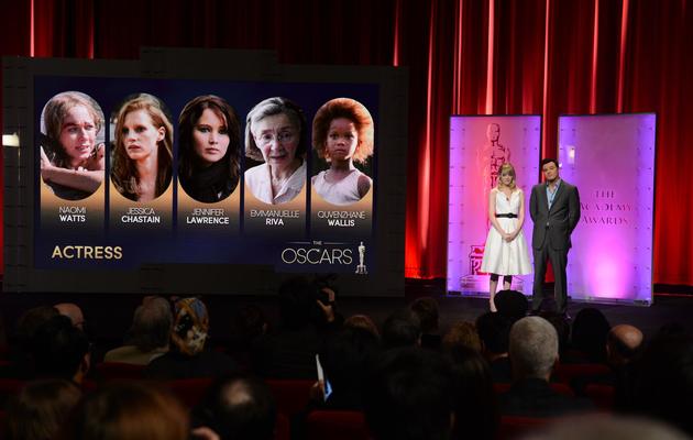 Annonce des actrices nominées pour l'oscar de la meilleure actrice, dont la Française Emmaneuelle Riva, le 10 janvier 2013 à Hollywood [Robyn Beck / AFP]