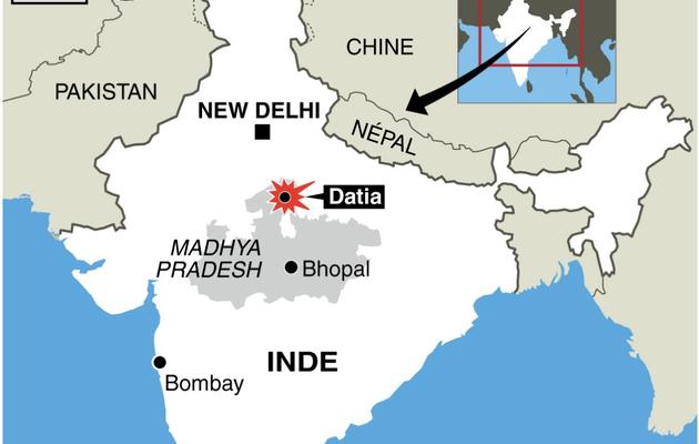 Infographie de localisation de Datia où une bousculade près d'un temple hindou a fait au moins 60 morts [ / AFP]