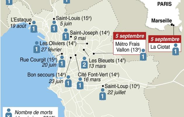 Localisation des règlements de compte à Marseille depuis le début de l'année 2013  [Infographie / AFP]