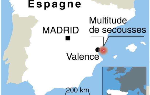 Carte de localisation du golfe de Valence où plusieurs seismes ont été enregistré près d'un site de stockage de gaz [ / AFP]