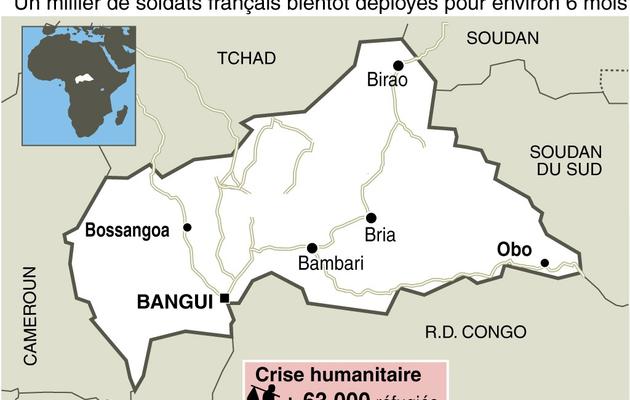 Carte de localisation de la République centrafricaine où la France prévoit de déployer un millier de soldats  [-, - / AFP]