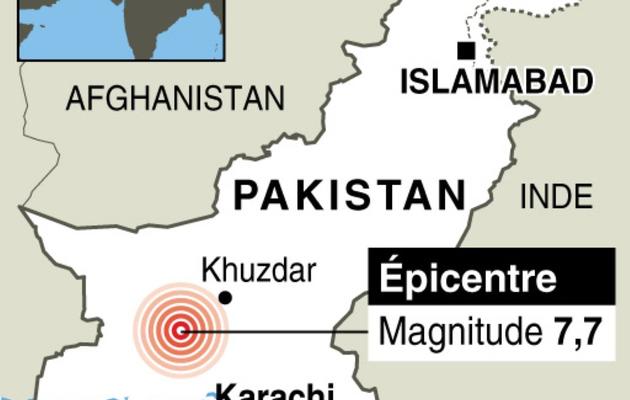 Carte de localisation de l'épicentre du séisme qui a secoué le Pakistan [ / AFP]
