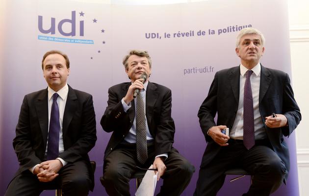 Jean-Christophe Lagarde, Jean-Louis Borloo et Hervé Morin le 6 mai 2013 à Paris [Bertrand Guay / AFP/Archives]